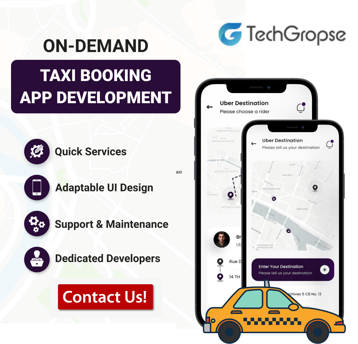 on demand taxi app development company techgropse