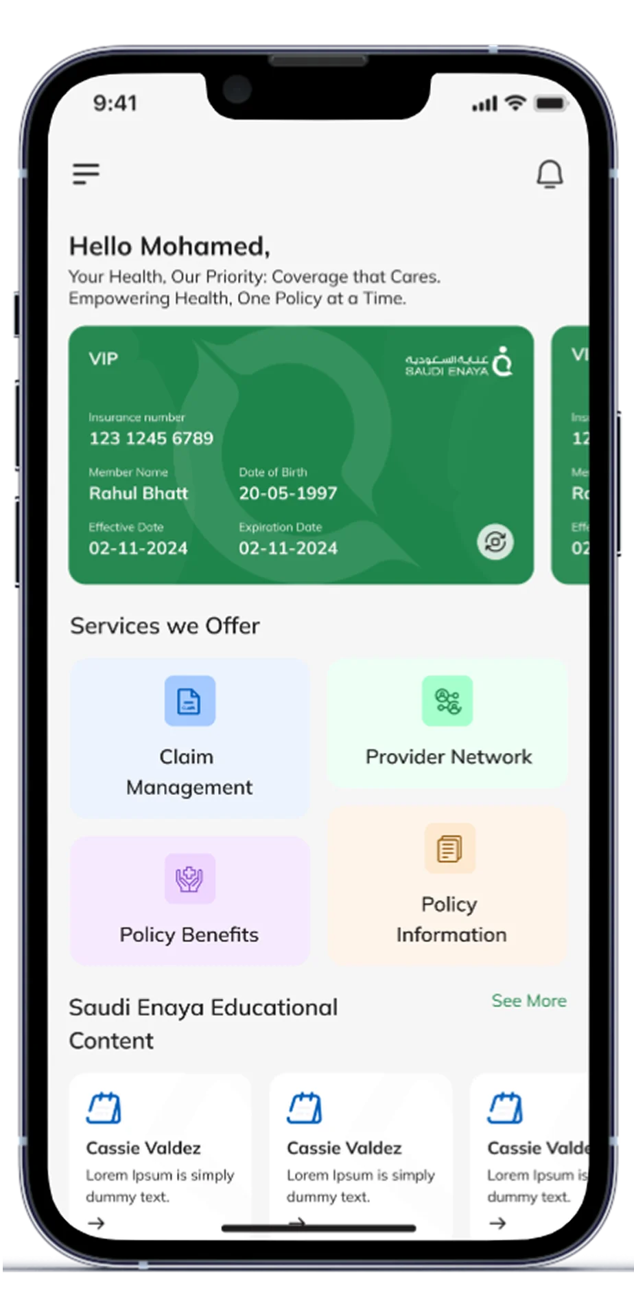 Saudi Enaya insurance app developed by TechGropse in Saudi Arabia